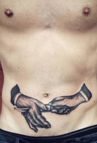 modello di tatuaggio a mano e pugnale in bianco e nero stile intaglio del ventre