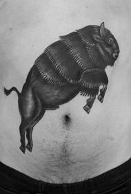 addome molto bello modello di tatuaggio yak nero che salta
