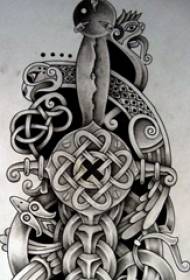 Սև մոխրագույն ուրվագիծ Ստեղծագործական նուրբ դասական Totem Tattoo ձեռագիր