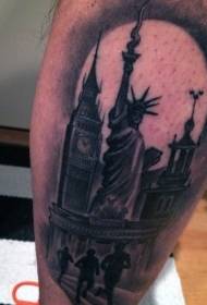 vari modelli di tatuaggi architettonici di fama mondiale in stile grigio nero