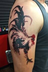 смешно нарисованный черный петух татуировки