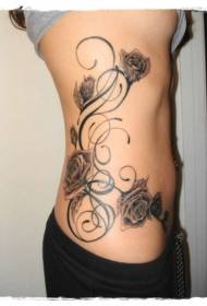 struk crno-bijeli lijepi uzorak tetovaže ruže vinove loze