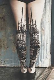 elegant style black and white architectural shank tattoo pattern