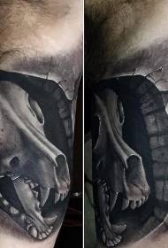 қара сұр стилі үлкен қолды жануарлардың бас сүйегінің татуировкасы
