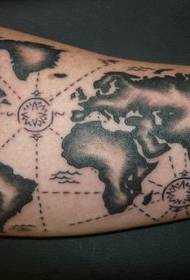 χέρι μαύρο παγκόσμιο χάρτη με ενδιαφέρον σχέδιο τατουάζ σύμβολο