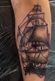 Calf Black Grey Sailboat Tattoo Tsarin Haraji