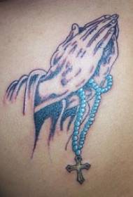 Berdoa Hands and Blue Cross Tattoo Pattern