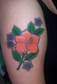moteriškos kojos spalvos hibiscus gėlių tatuiruotės modelis