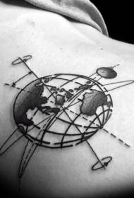 Schulter schwarz Erde und Planet Tattoo Muster