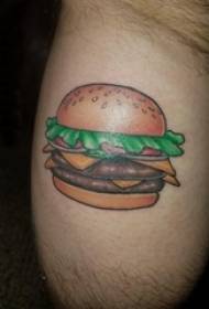 男の子の太ももを描いたシンプルなラインおいしい食べ物ハンバーガータトゥー写真