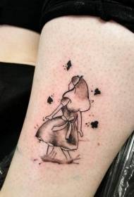 coscia nera minimalista modello del tatuaggio del fumetto di Alice