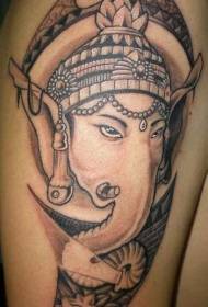 Black Grey Indian Elephant God Head Tattoo Pattern