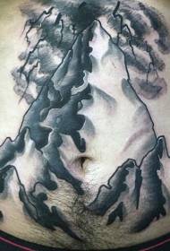 абдомен огромна црно-бела планинска шема на тетоважи