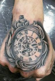mano indietro realistico modello orologio tatuaggio da tasca bianco e nero
