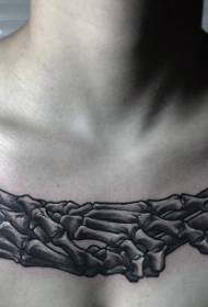 Patrón de tatuaje de hueso de mano humana increíble de pecho negro