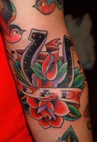 Arm Farbe Hufeisen und Rose Tattoo Bild