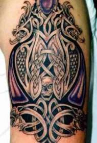 Zwart patroon en paarse edelsteen schedel tattoo patroon