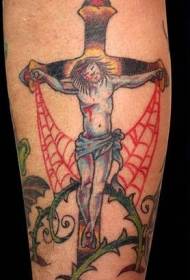 Исус разпънат и бодлив модел татуировка