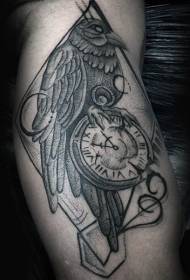 iso käsivarsi veistämällä tyyli musta varis kello tatuointi malli