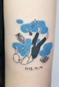 a set of simple small fresh tattoo designs in blue tones