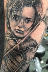 negro gris heroína retrato personalidad tatuaje patrón