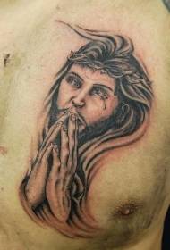 Chest kpere Christ na Thorn Crown Tattoo Pattern