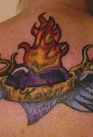 nugaros spalvos purpurinis sparnas deginantis meilės tatuiruotės paveikslas