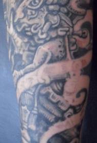 Aztec god statue black tattoo pattern