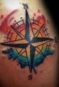 tatovering kompas akvarel og linje kombineret med kompas tatoveringsmønster