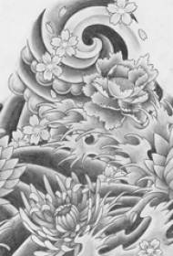 سیاہ بھوری رنگ خاکے تخلیقی دبنگ پھول کلدیوتا ٹیٹو مخطوطہ