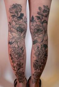 patrwm tatŵs blodau peony llwyd du hardd