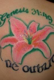 shoulder color pink lily with letter tattoo