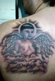 back winged baby and letter tattoo pattern