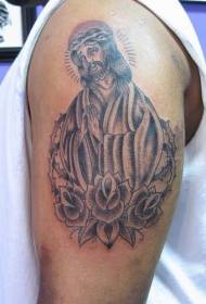 shoulder beautiful Jesus and rose tattoo picture