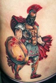 couleur de ventre portant une cape avec un motif de tatouage de gladiateur