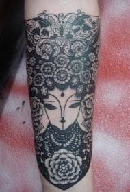Fiore in stile cinese e motivo floreale nero tatuaggio