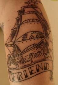 Barca a vela del mare con la lettera Black Grey Tattoo Pattern