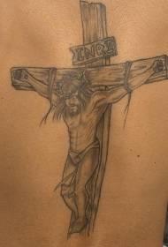Jesús va ser crucificat en un patró de tatuatge de color negre de creu creuada