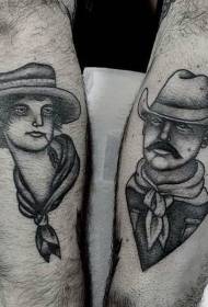 Arm old school black and white western portrait tattoo pattern