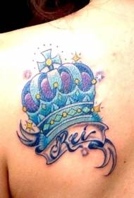 Back Blue Crown and Letter Tattoo Pattern