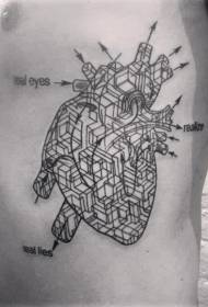 bočna rebra Crna linija geometrijska kombinacija uzorka tetovaže srca