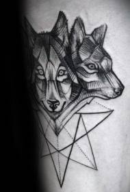 Θεαματικό μαύρο κεφάλι Wolf με Geometric Pattern Tattoo Star
