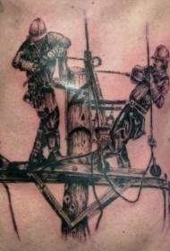 Бакавыя рэбры чорны шэры правадной работнік татуіроўкі