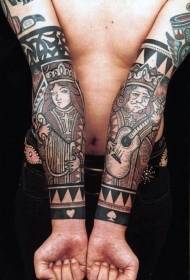 rameno staré školy čierny stredoveký kráľ tetovanie vzor