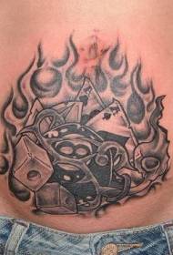 Bauch schwarz Flamme Poker Plaque Tattoo Muster