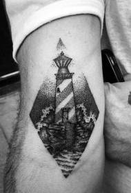 Black Sting Style Black Lighthouse na Wave Tattoo Pattern