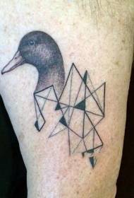 umhlobiso wejometri emnyama ngephethini ye-duck tattoo