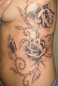 side ribbed barbed rose dema tattoo maitiro