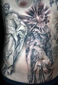 Godsdienstige styl Swart-bruin tatoeëringspatroon vir engele en duiwe