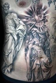 Religious Style Black-brown angel and dove tattoo pattern